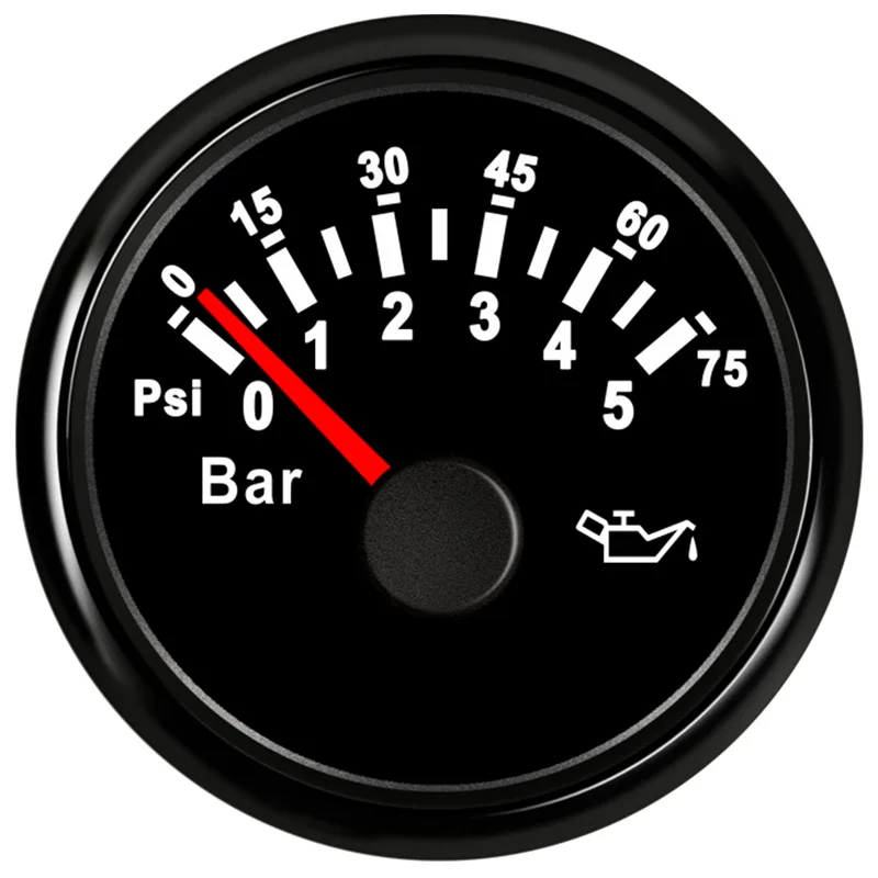 52mm Pointer Oil Pressure Gauges 0-5Bar / 0-75Psi Display Oil Pressure Meters with Red Backlight for Car Boat