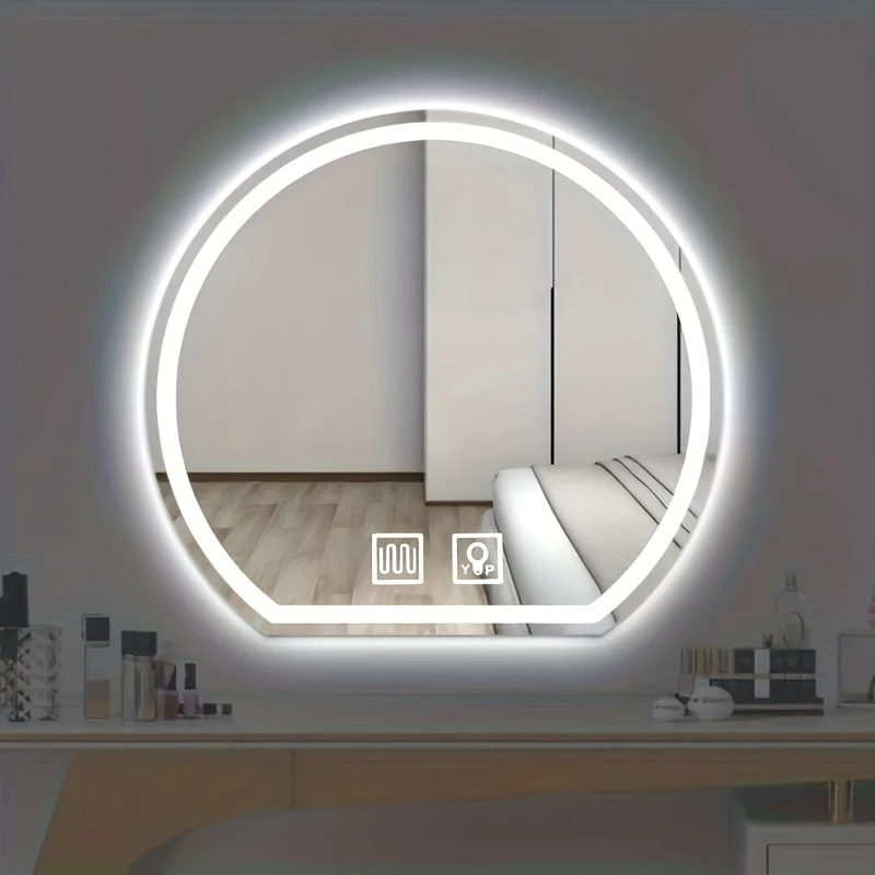 Tingkatkan kamar mandi Anda dengan cermin LED cerdas semi-bundar ini anti-kabut & sentuhan ganda!