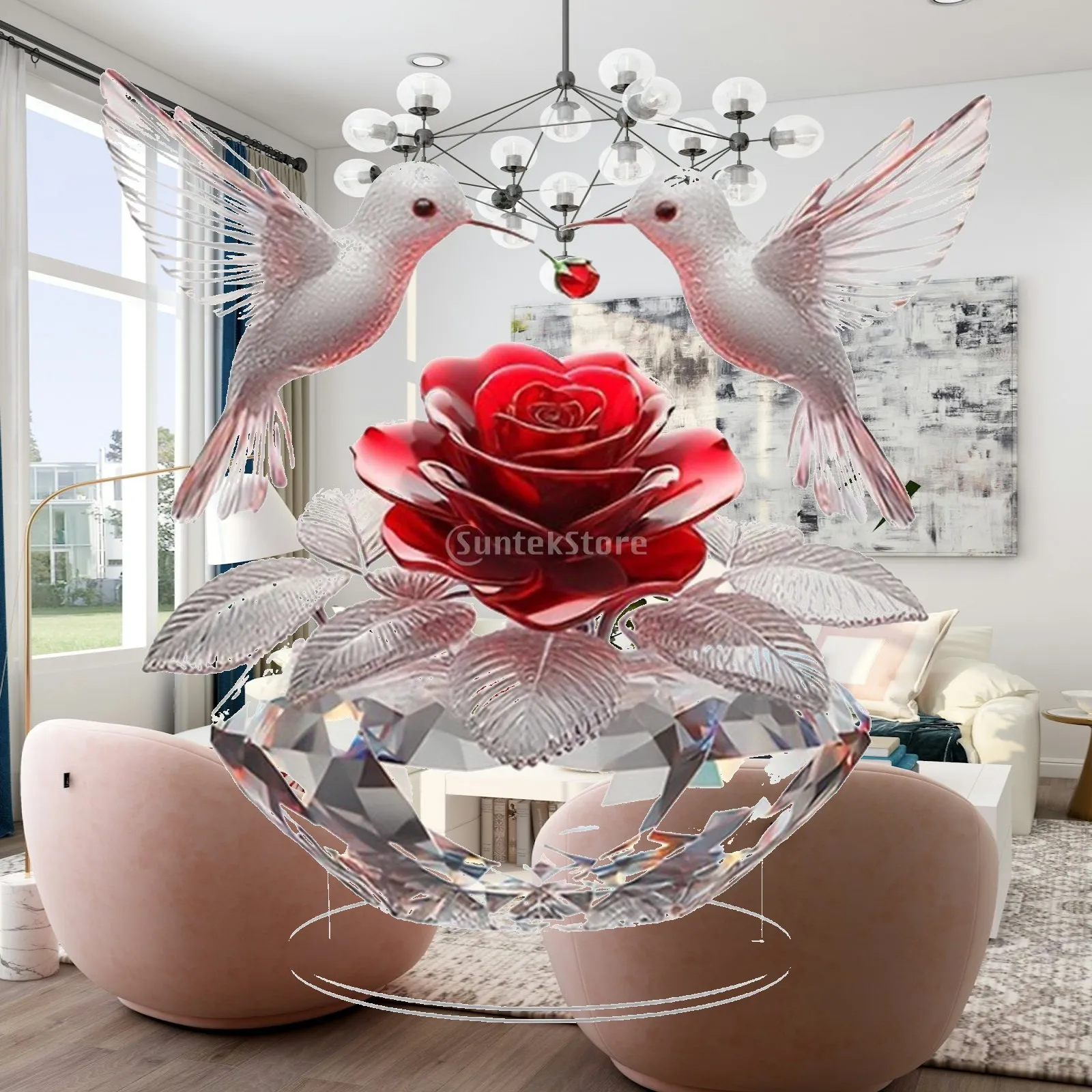 Acrylic Rose Bird Flower Table Ornament Modern Sign Centerpiece for Holiday Festive House Shelf Restaurant