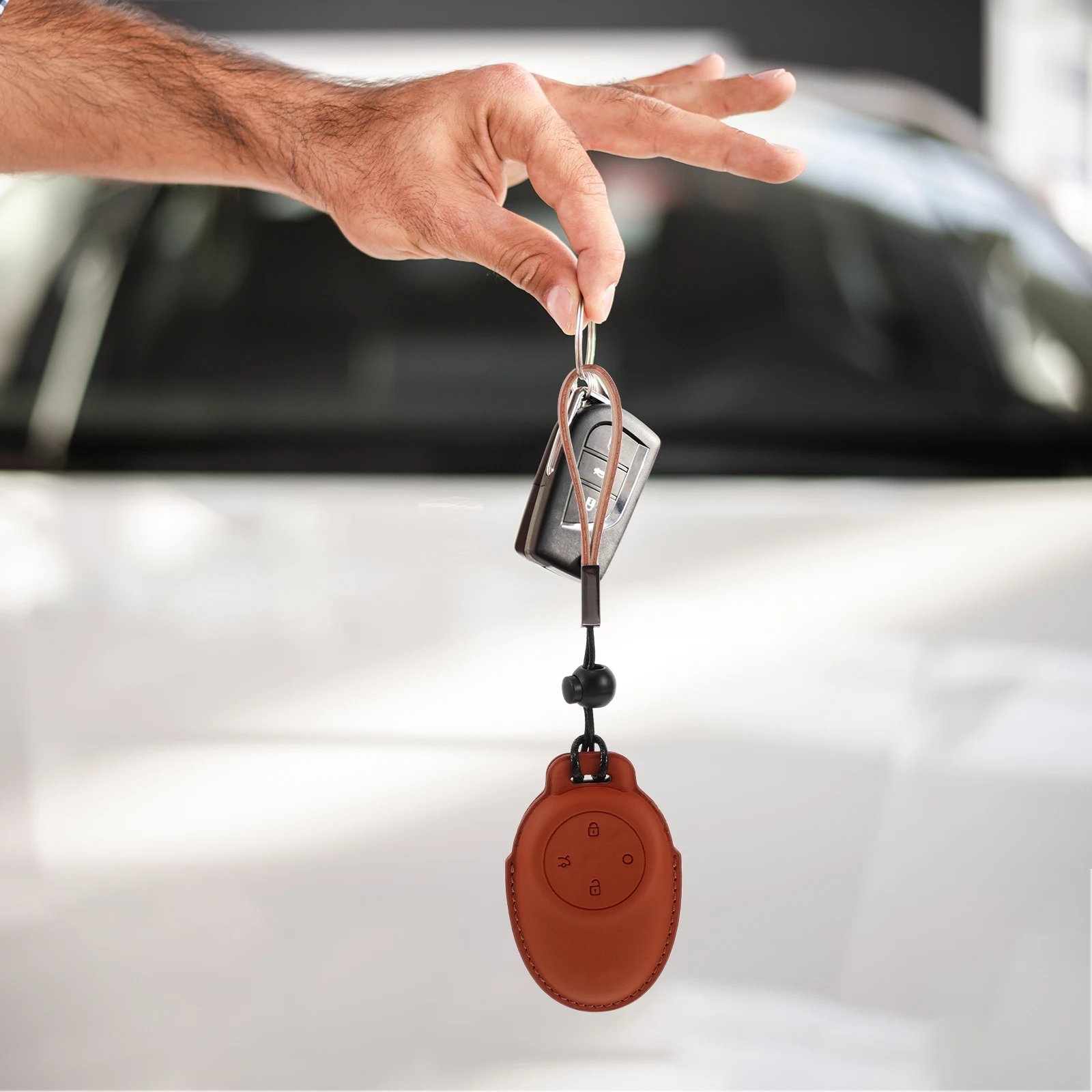 

Car Ring Key Bag Covers Protector Ring Case Pu Car Key Protector Keychain Sleeve Wallet Waterproof Compact