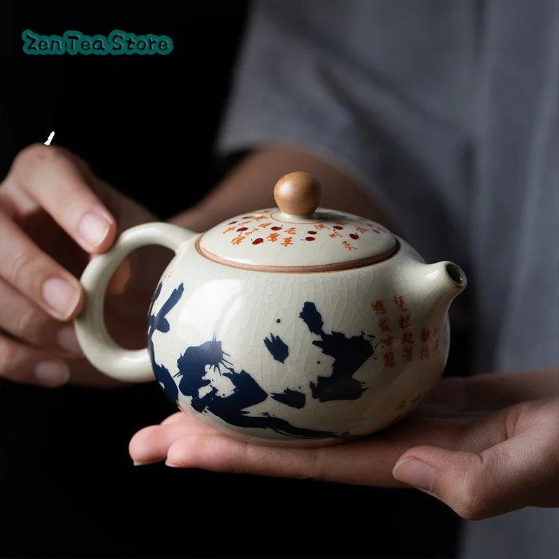 Manjiang Red Beige Ru Kiln Teapot Ceramic Xishi Pot Single Pot 2024 New Household High-end Tea Kung Fu Tea Set