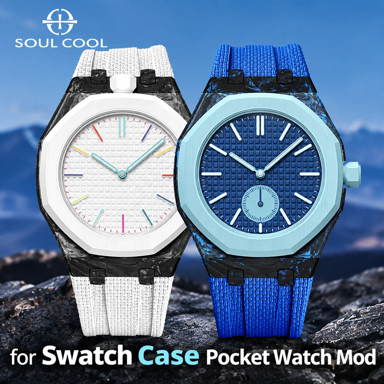 Carbon Fiber Case+Fluororubber Strap for Swatch Band Pocket watch Changer to Wristwatch Integrated Modification Kit Modification
