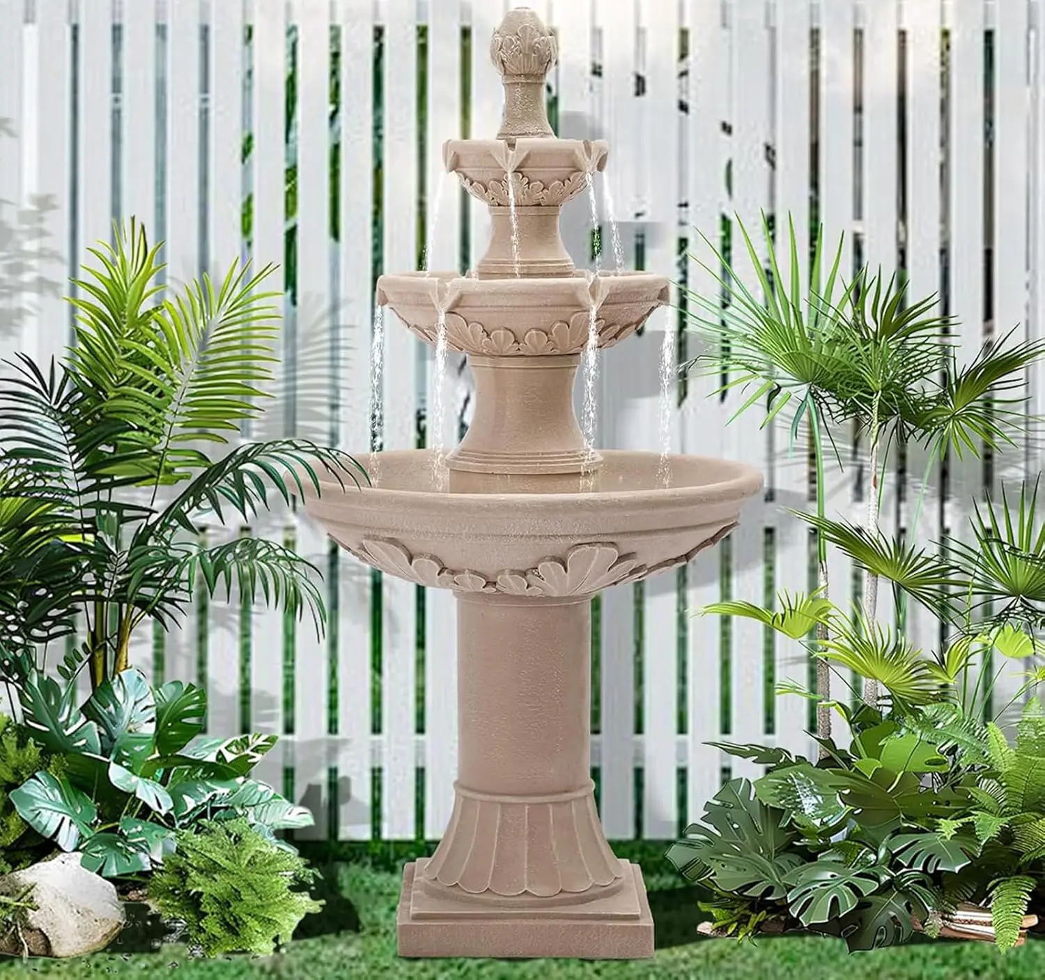 Large 48.4 Inch Water Feature Pineapple Top 3 Tier Italian Water Fountain Outdoor Waterfalls Pump Roman Pillar Garden Backyard P