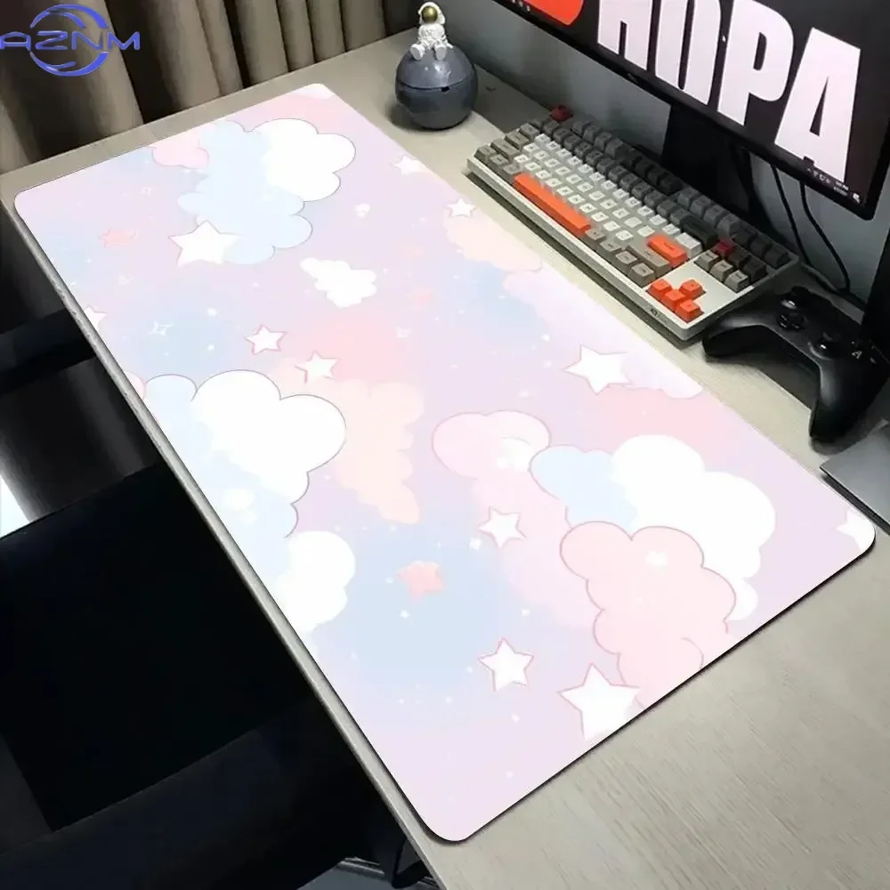 Fiery Purple Red Cloud Nebula XXL Desk Mat, Cosmic Starry Sky Pattern Mousepad for PC Gamer