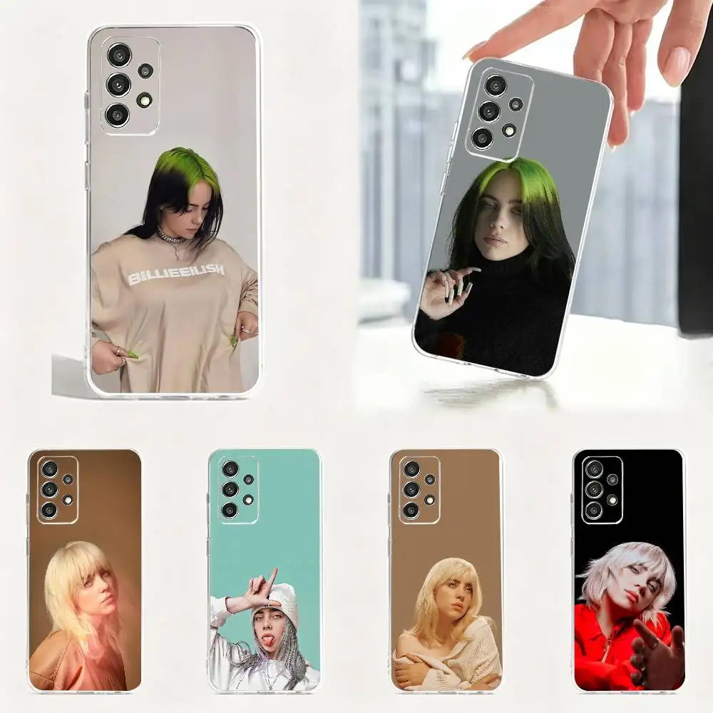 Coque de téléphone transparente souple pour Samsung avec l'image de la chanteuse pop réputée Billie Eilish, compatible avec les modèles S25, S24, S21, S22, S23, S30, Ultra, S20, Plus