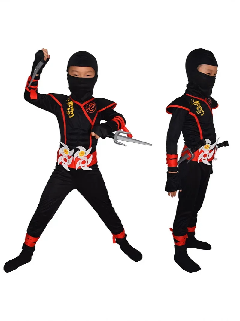 New Red Ninja Costume Boy Halloween Japanese Samurai Costume Kid Ninja Jumpsuit with Ninja Foam Accessories Best Children Gift