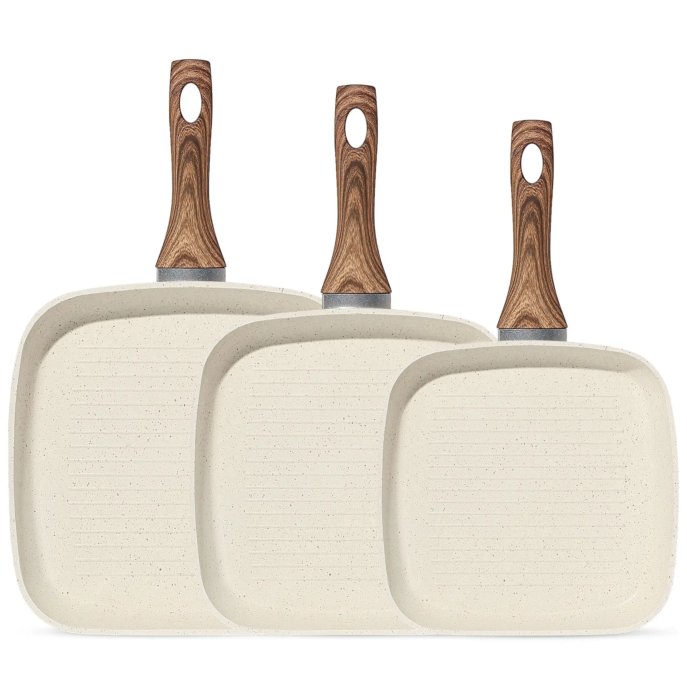 

Non-Stick Cookware Set, Square Frying Pan, Wooden Handle, Suitable For Indoor And Outdoor Camping and Rv Cooking, Gift for Mothe