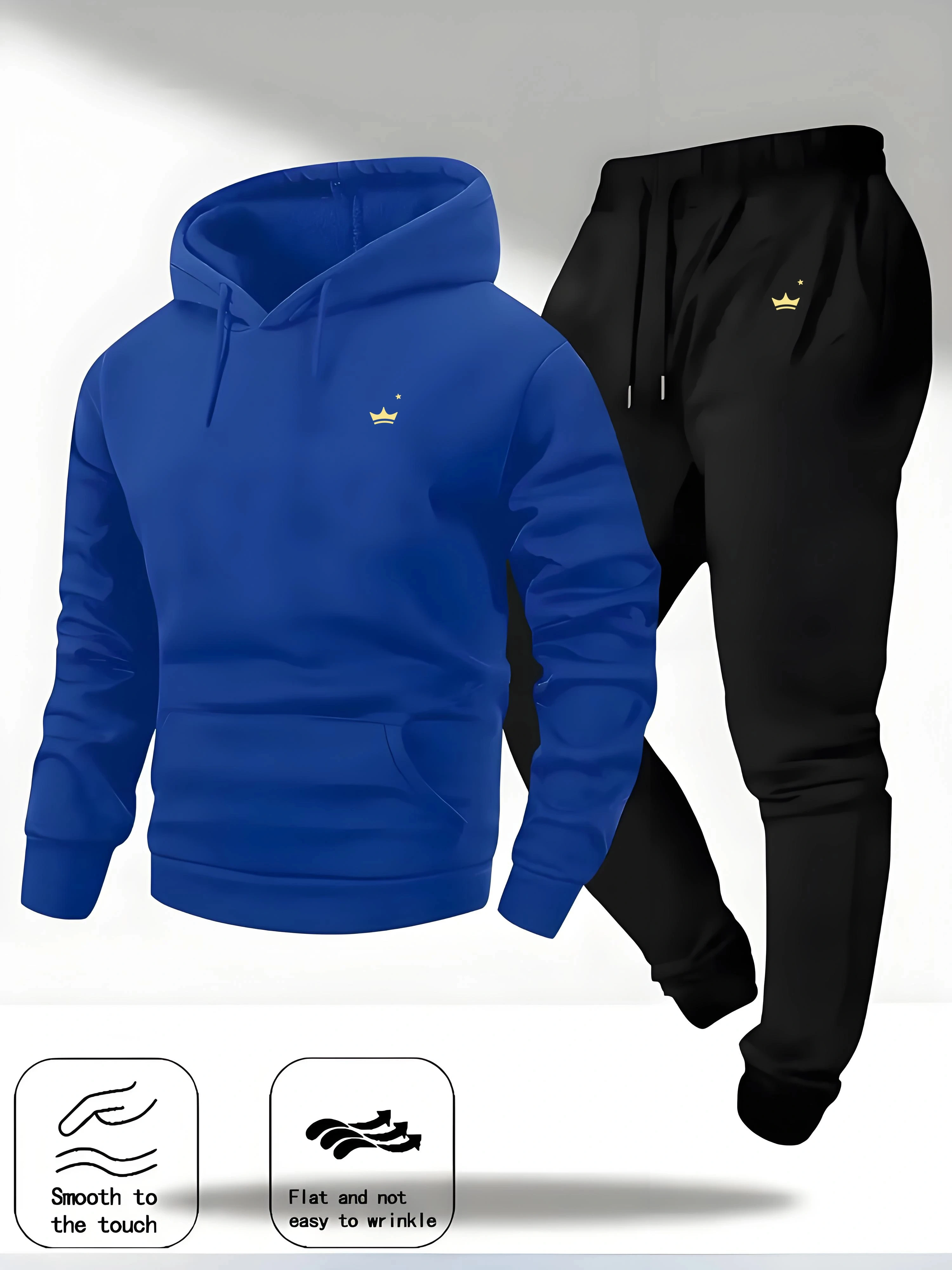 2026 Autumn Winter Men's Crown Printed Tracksuit Hooded Sweatshirt & Pants Set Outdoor Casual Sportswear Fitness Streetwear - view 4