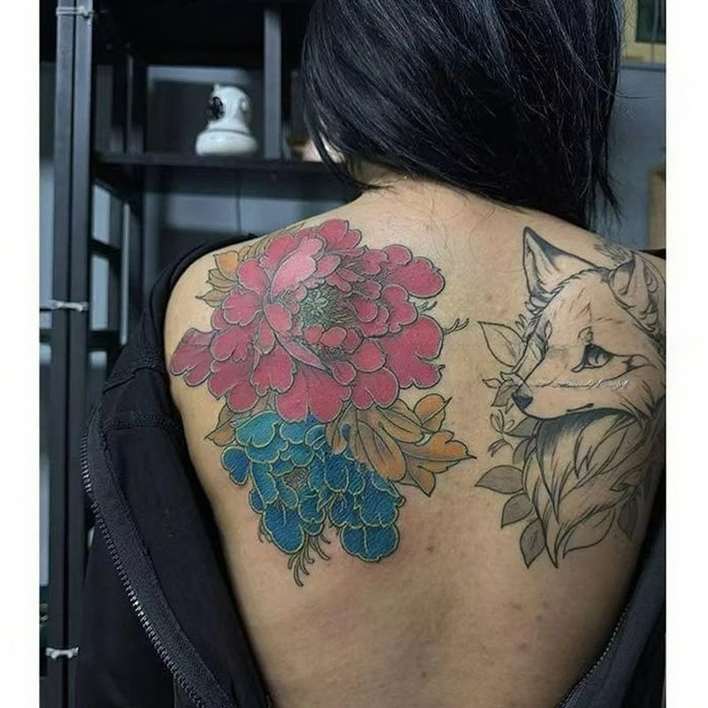 

Peony Flower Retro Temporary Tattoos Lifelike Colors Cover The Scar Body Art Tatoo Waterproof Fake Tattoo Sticker for Woman Man