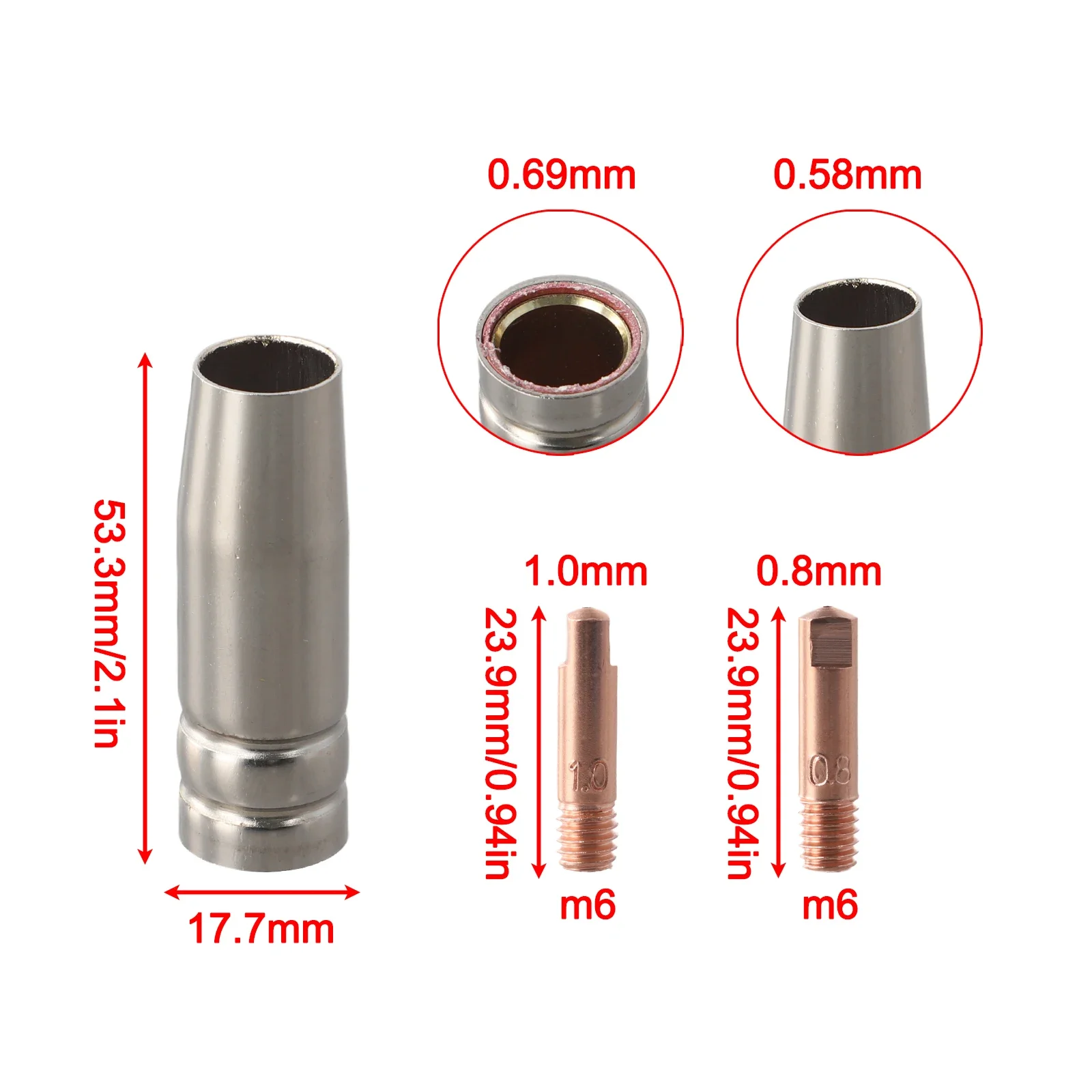

Gas Nozzles Welding Equipment Widely Compatible High Strength Material 0.8mm And 1.0mm Tips 14PCS Set Brass Nozzles