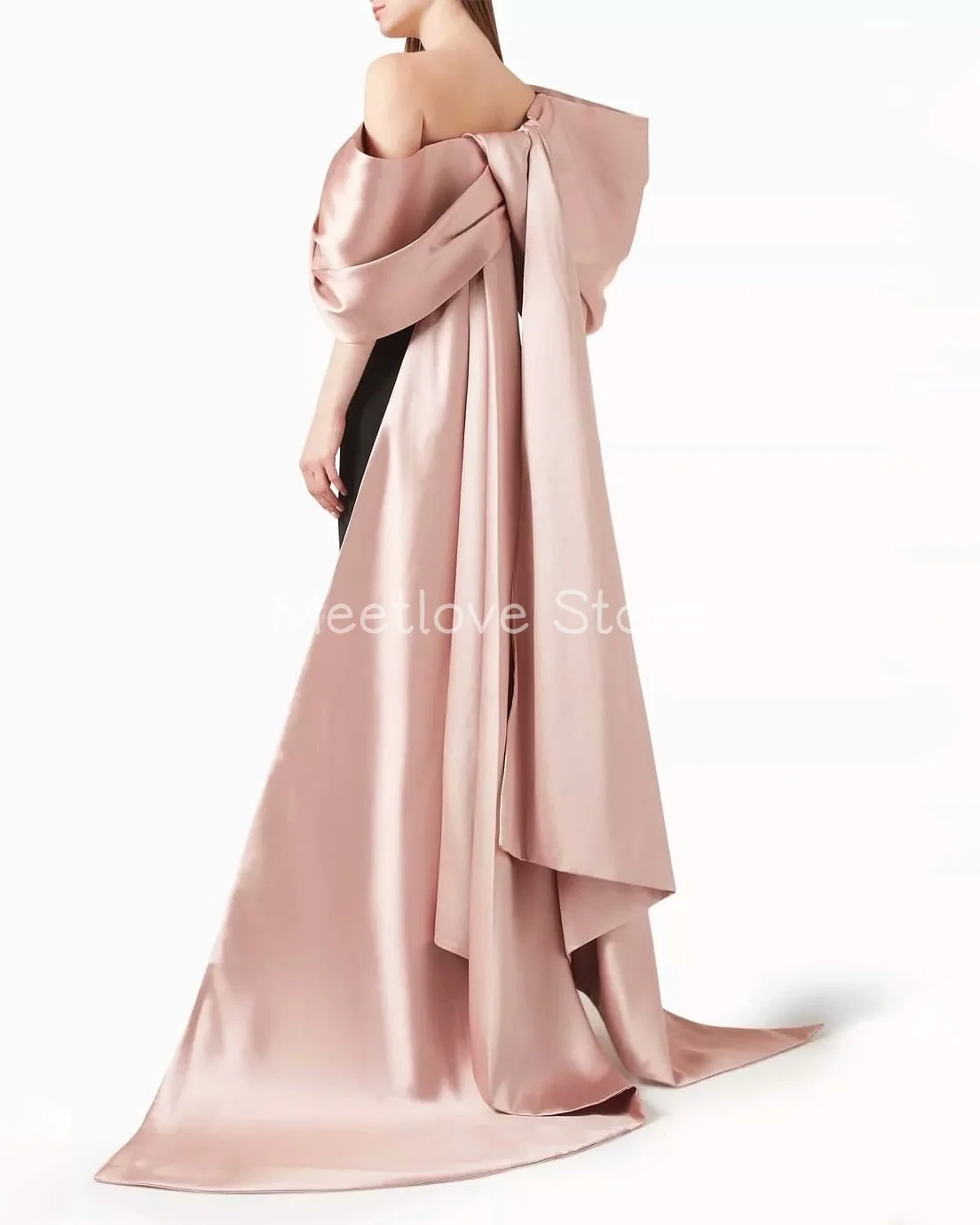 Meetlove personalizado fuera del hombro hasta el tobillo vestidos de fiesta simples vaina tren de barrido satén para mujeres 2025