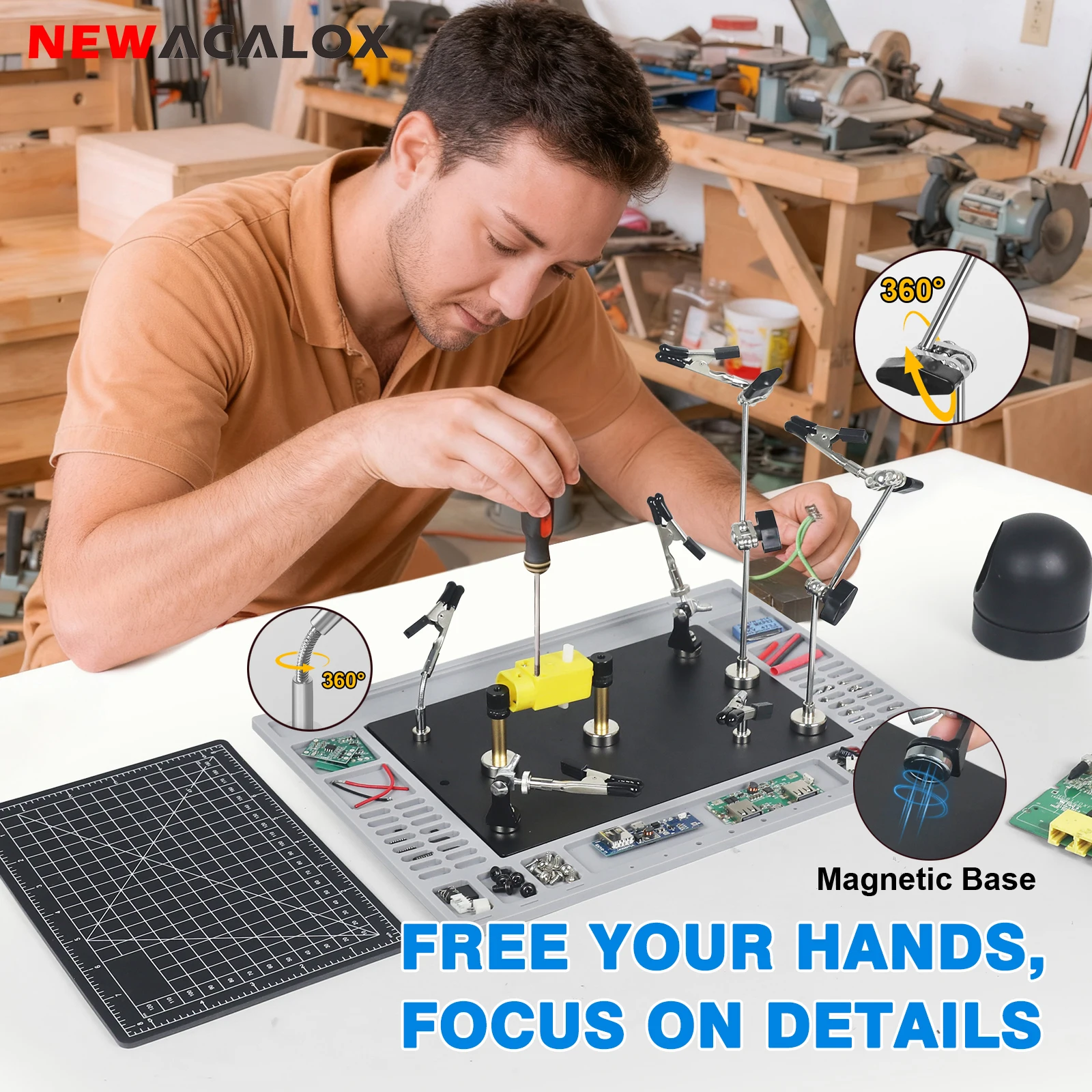 Magnetic Helping Hands Soldering Tool with Heavy-Duty Steel Base, Non-Slip Silicone Pad, Third Hand Soldering Tool for Craft PCB