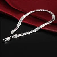 925 Sterling Silver Bracelet 6mm 18cm Flat Side Chain Lobster Clasp For Woman Man Wedding Engagement Jewelry Silver Bracelet - Image 3