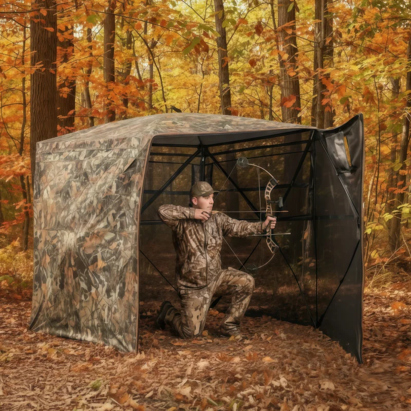 Camouflage Pop-Up Hunting Blind Easy Setup Ground Shelter Outdoor Camo Blind with Storage for Deer Turkey Duck Archery Season