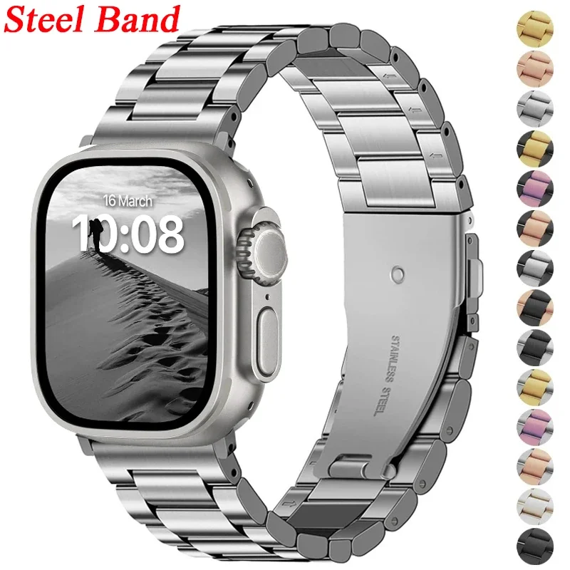 

Поп-ремешок из нержавеющей стали для Apple Watch Ultra 2 Band 49 мм 40 мм 44 мм 42 мм 41 мм 45 мм Браслет IWatch Series 9 8 7 SE 6 5 4 Corre