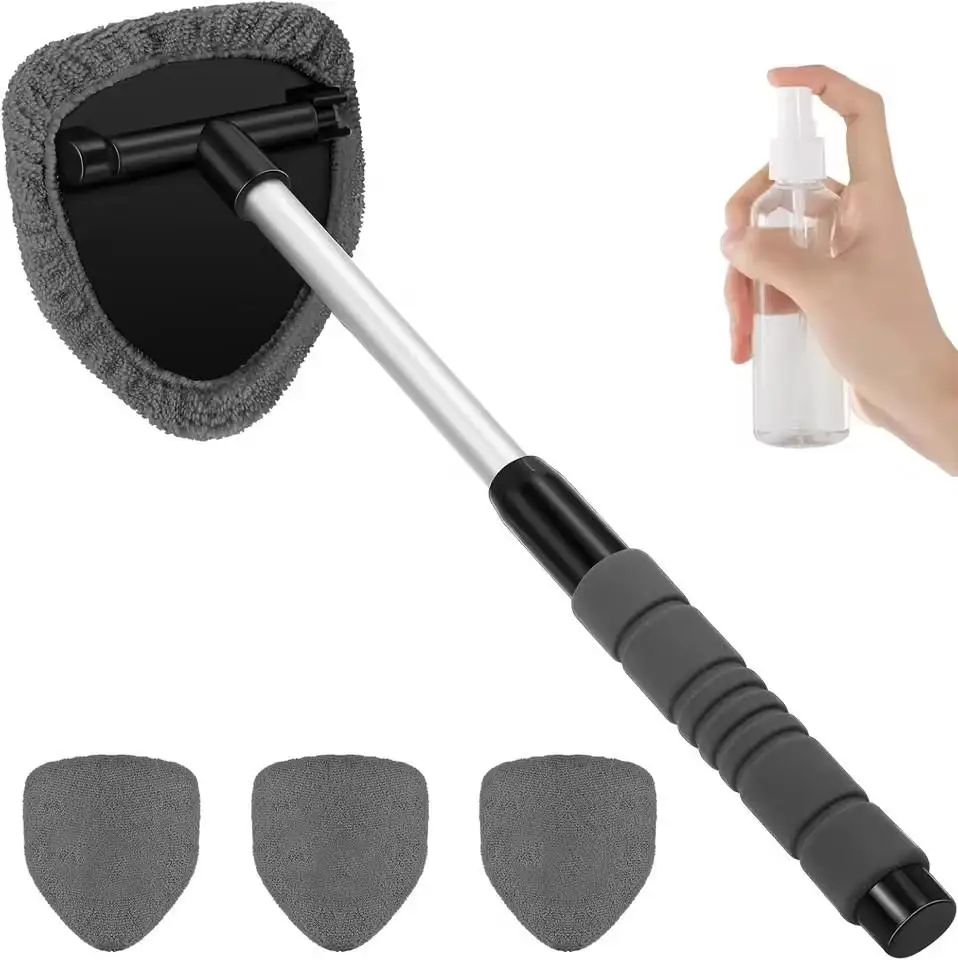 Car Windshield Cleaning Tool Microfiber Car Window Cleaning Brush Set Telescopic Window Glass Cleaner Car Window Scraping Mist