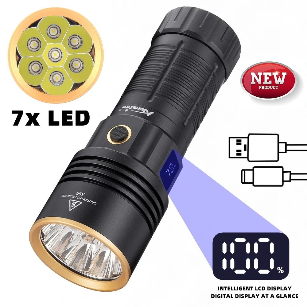 

7x LED Super Bright Flashlight LCD USB Rechargeable Powerful Outdoor Waterproof Hunting Hiking Camping Fishing High Power Torch