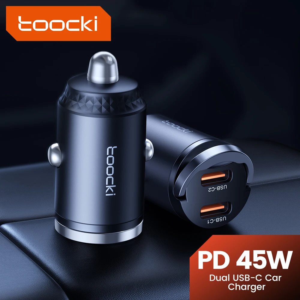 Toocki 45W USB Type C Dual Ports Car Charger Quick Charge 3.0 FCP SCP For iPhone Xiaomi Huawei Samsung Fast Charging Car Charger