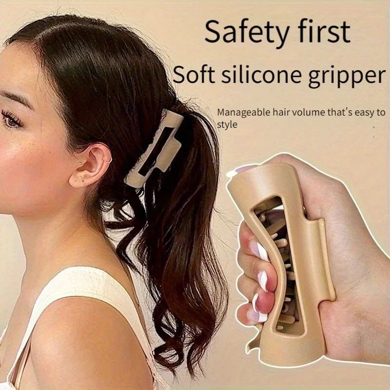 مشبك شعر سمك القرش من السيليكون الناعم الكبير - تصميم مريح مرن ومضاد للانزلاق ولا يسبب ضررًا، مشابك للجنسين للشعر السميك أو الناعم