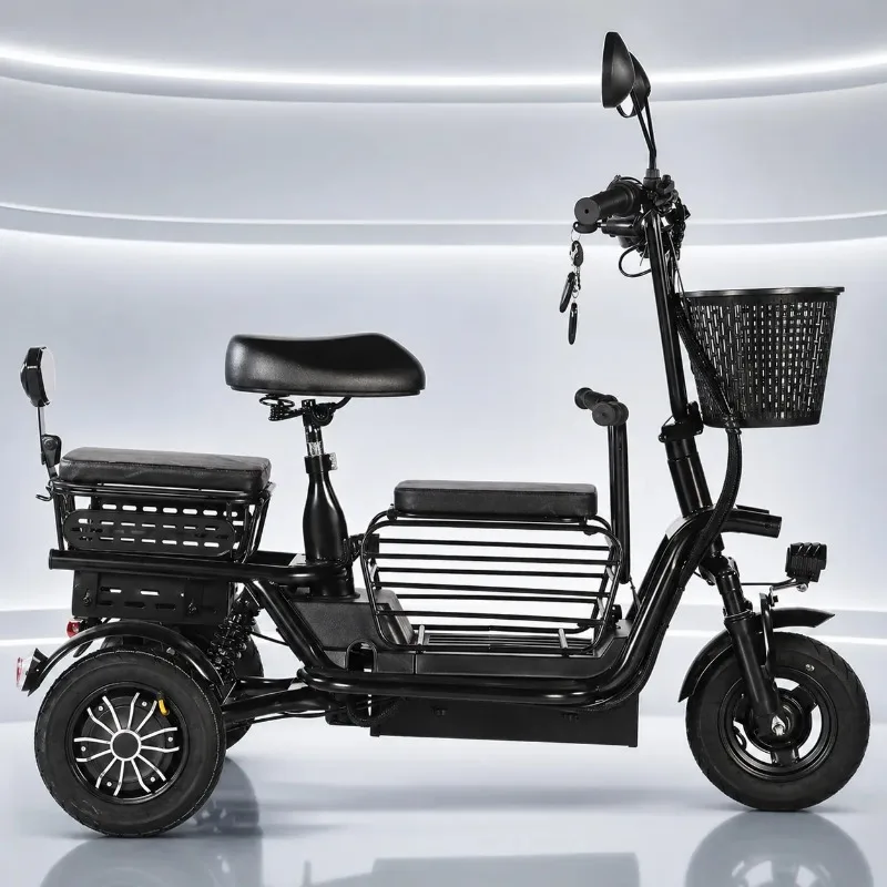 Electric Tricycle for Dual-Drive Hill Climbing Small Family Parent-Child Model for Men and Women to Pick Up Children