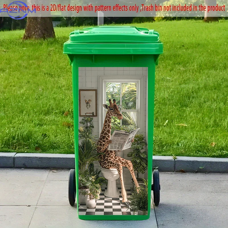 [2D Flat Printing] 1pc 2D Pattern Printed Kitchen Trash Can Sticker, X Cm Giraffe Reading Newspaper Theme Kitchen Home Decor W