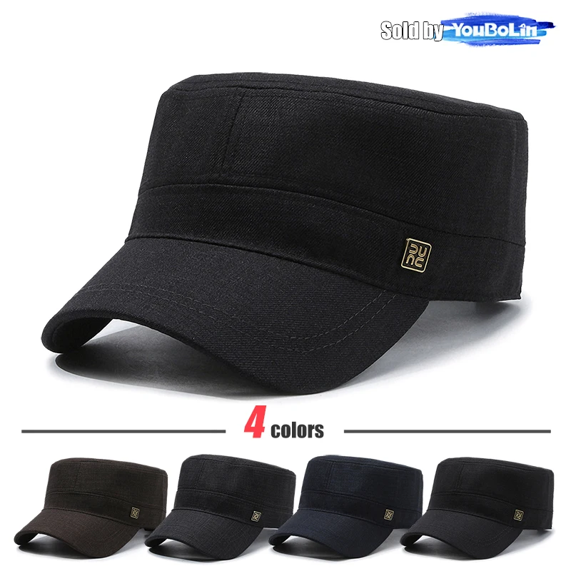 

New Cotton Fashion Mens Womens Military Academy Students Military Enthusiasts Adjustable Flat Top Military Cap Trucker Hat