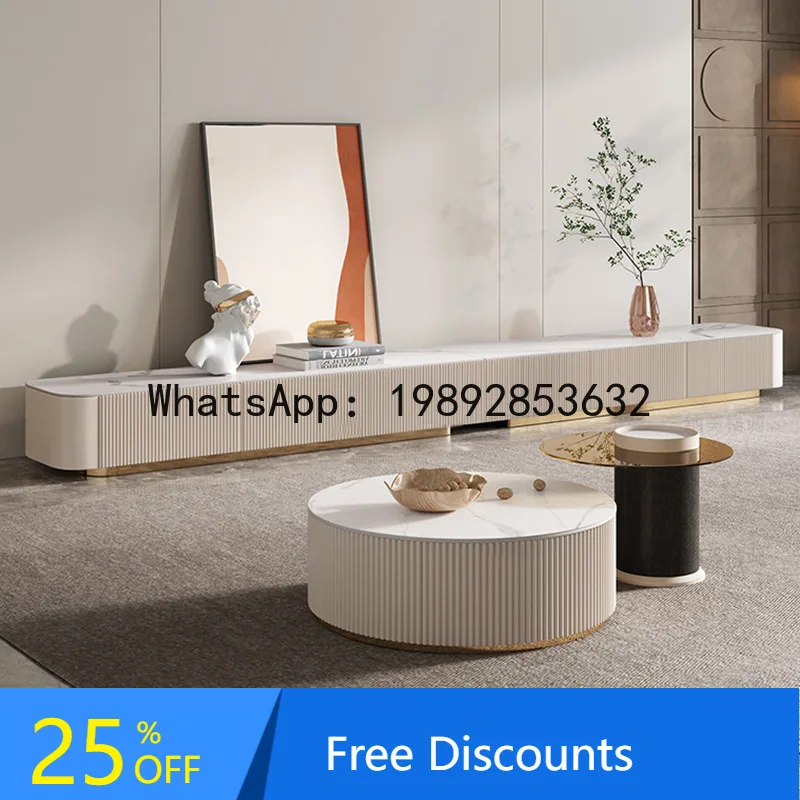 CZ  Modern Minimalist Living Room  Large and Small Apartment Long Style Internet Celebrity Round Coffee Table Floor Cabinet Set