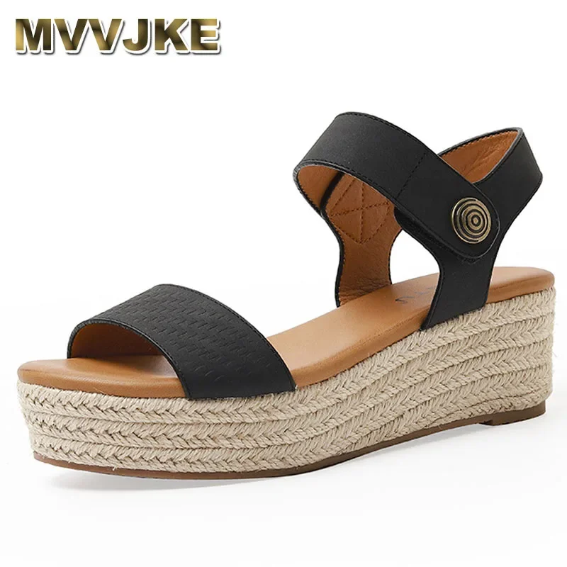 

Summer Open Toes Straw Platform Shoes Comfortable and Simple One Word Buckle Women's Sandals heels women