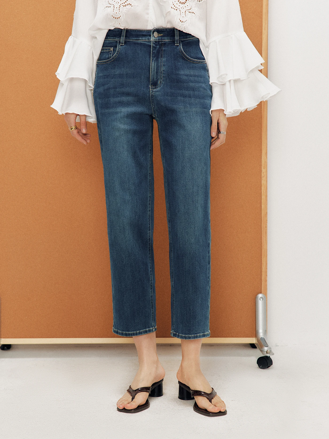 Slimming Elastic Jean Shorts High Waist mid Rise Women's Fashion Spring Soft Denim Non Deformable Classic Versatile Nine Points