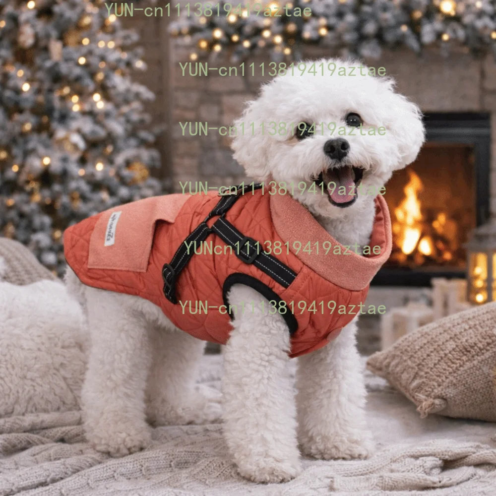 Adjustable Back Winter Dog Jacket Reflective Thickened Fleece Pet Coat Waterproof Warm Dog Cotton Jacket Cold Weather
