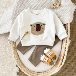 2Pcs Winter Baby Boys Girls Clothes Set Cute Cartoon Animals Embroid Children Clothes Long Sleeve Pullover Top Pants Infant Suit
