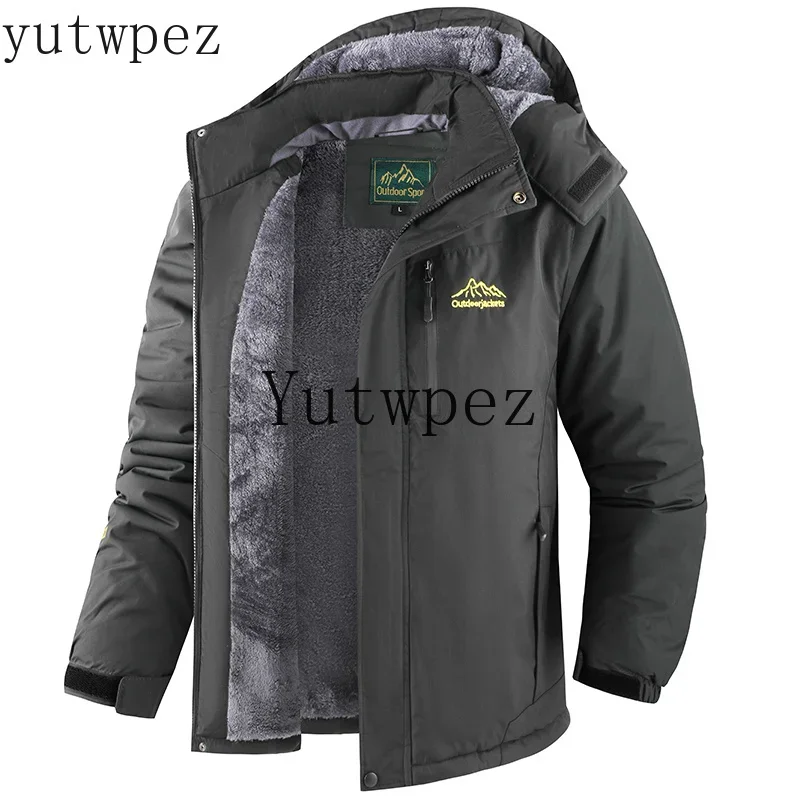Thickened Windproof Waterproof Outdoor Coat Warm Hiking Trekking Skiing Hooded Parka Men's Plus Size Winter Fleece Lined Jacket