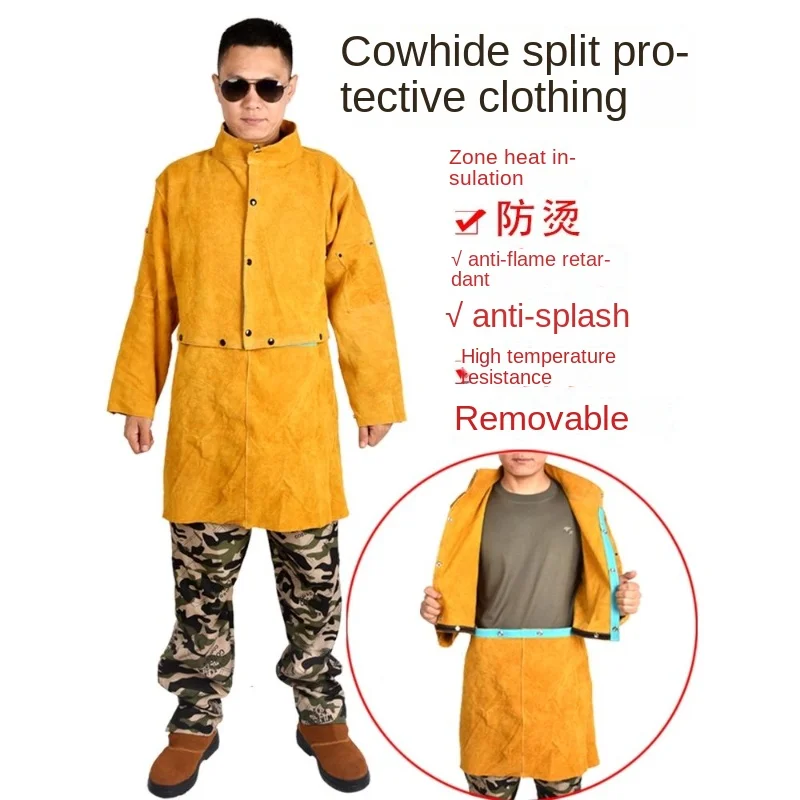 Cowhide Electric Welding Detachable Welding Apron Heat Resistant Flame Retardant Welder Protection Safety Suit Top + Apron