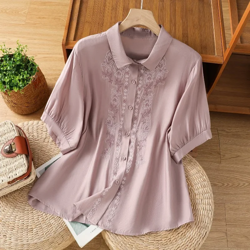 

Chinese Style Women's Blouse Vintage Embroidery Shirts Fashion Loose Summer Cotton Linen Clothing Short Sleeve Women Tops