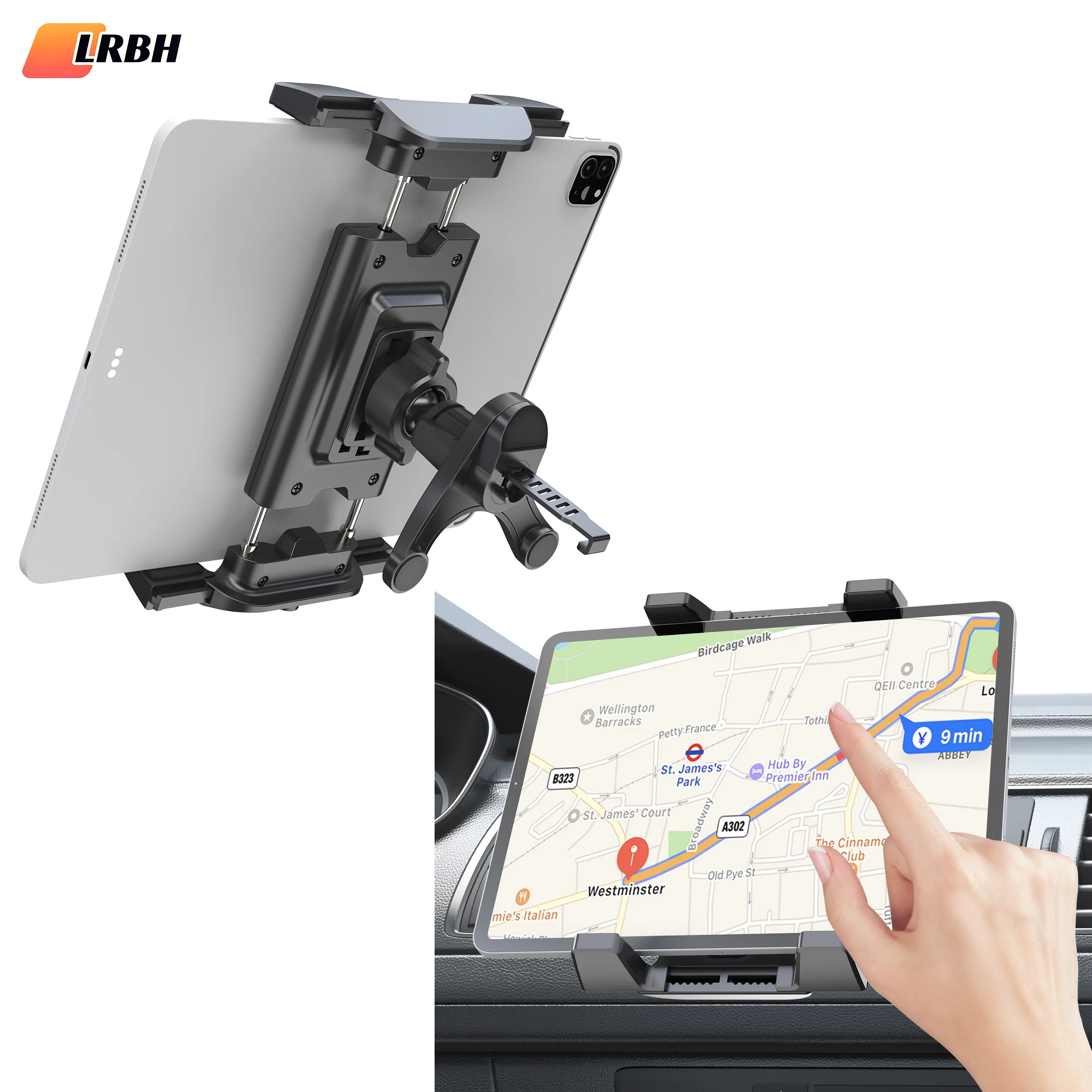 Image of LRBH Universeller Auto-Lüftungshalter für Tablets und GPS-Geräte, passend für 7"-12,9" iPad Pro/Mini/Air 2, Galaxy Tab & 4"-7" faltbare/gerade Handys.