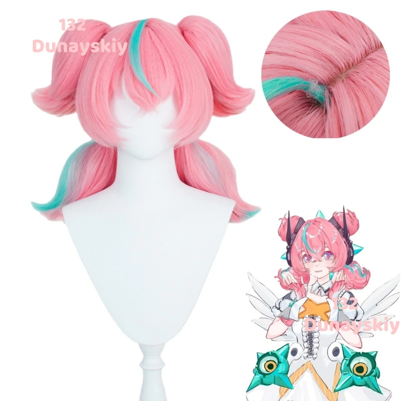 

Synthetic Heat Resistant Cosplay Wig AiRui Dialyn Game Zenless Zone Zero ZZZ Pink Green Hair Bun Halloween Accessory
