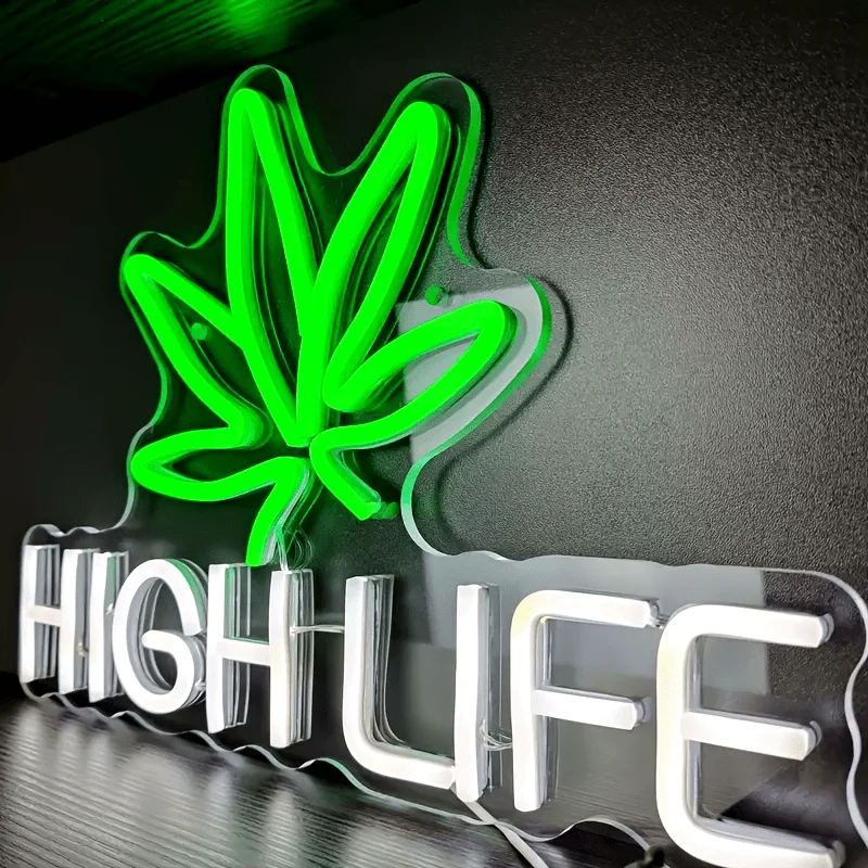 ASSHNMOR Green Leaf Neon Sign, USB Powered LED Wall Hanging Light, Plastic Material, Non-Dimmable Push Button Control