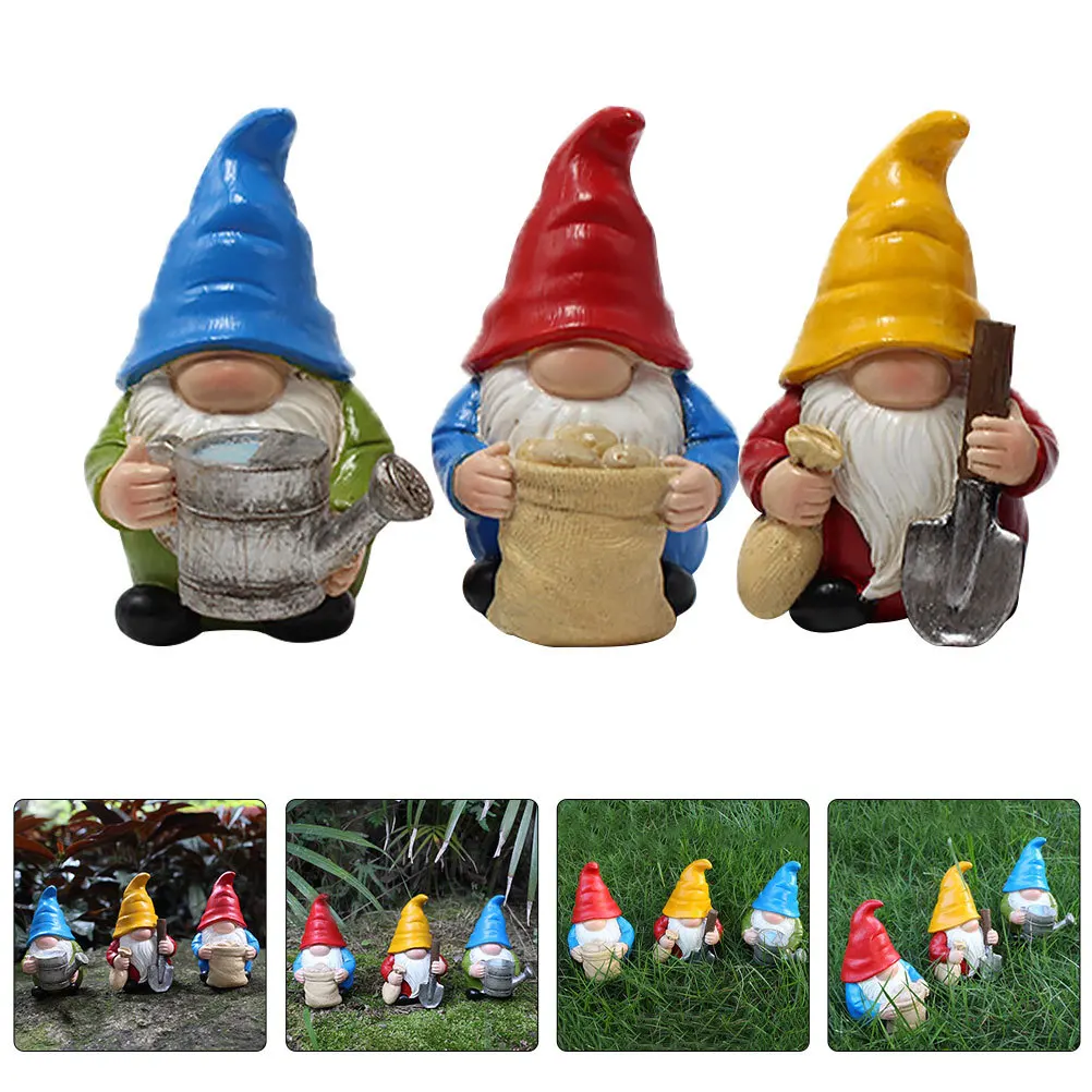 

3Pcs Resin Gnome Sculptures Garden Ornaments Durable Scene Decors for Outdoor Lawn Yard Gnome Ornaments Resin Craft Scene Decors