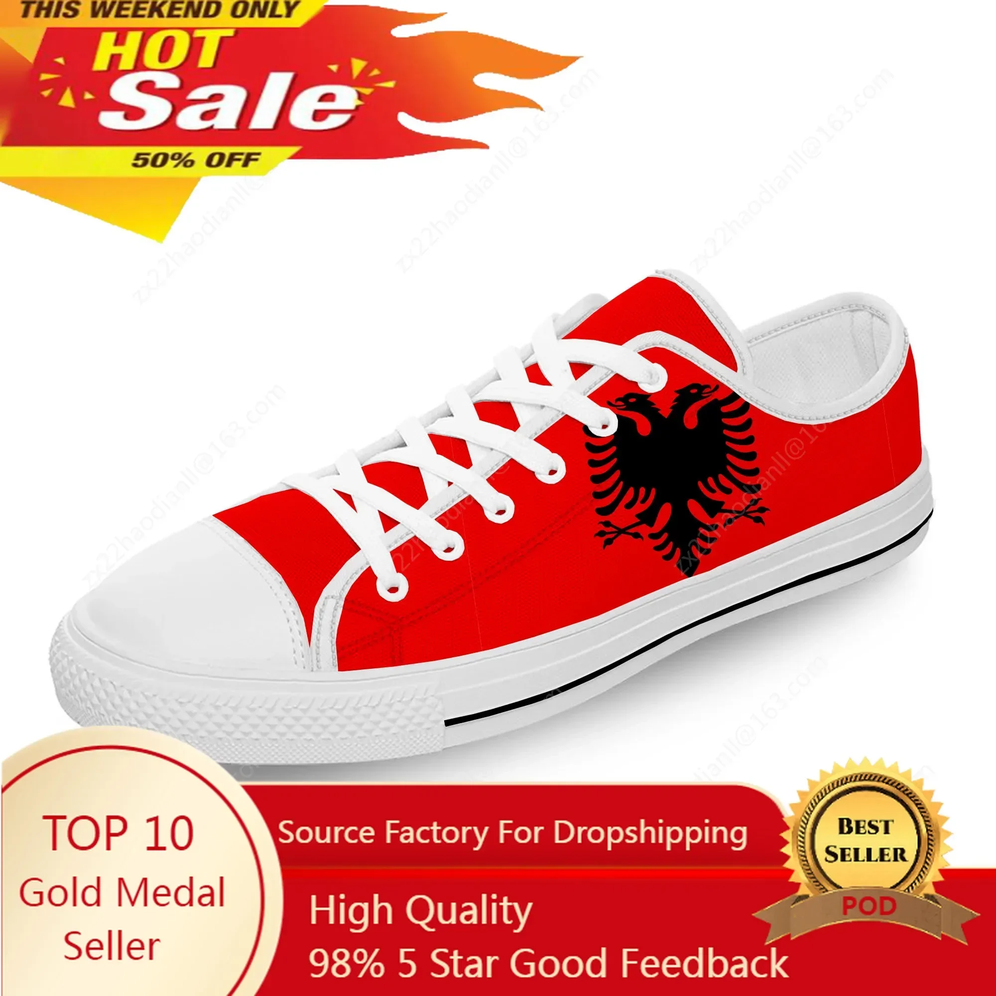 Albania Flag Eagle Low Top Sneakers Mens Womens Teenager Casual Shoes Canvas Running Shoes 3D Print Breathable Lightweight Shoe