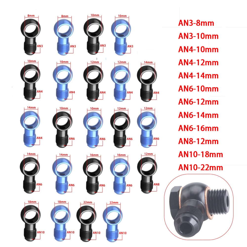 

Aluminum banjo adaptor Bolt AN3 AN4 AN6 AN8 AN10 an to 12mm 14mm 16mm brake fitting Black