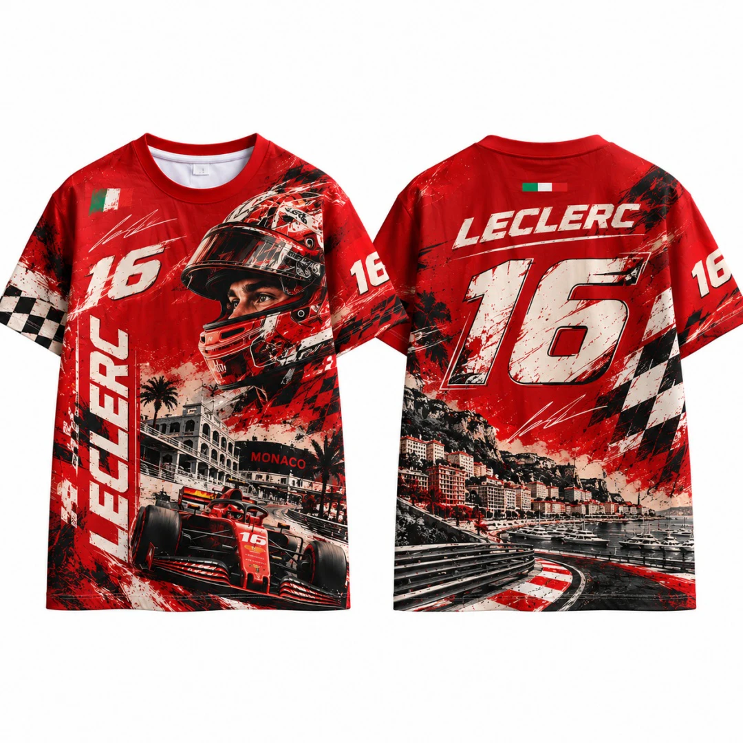 Leclerc #16 Racing T Shirt Unisex Short Sleeve Tee Racing Car Graphic T-shirt Motorsport Fan Casual Sport Tops Cycling Jersey