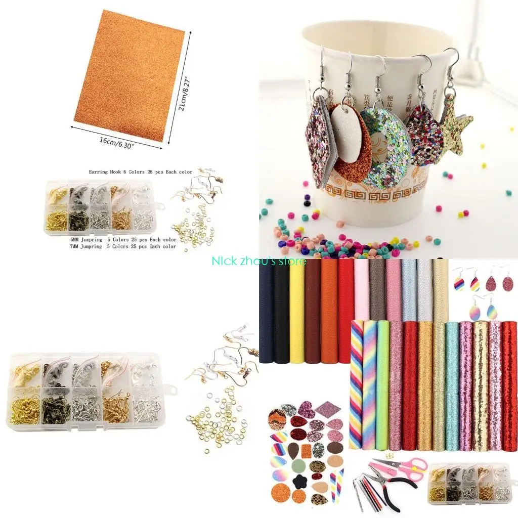 

E15E Набор для изготовления кожаных сережек включает в себя шаблоны листов из искусственной кожи, заколки для волос, дырокол,