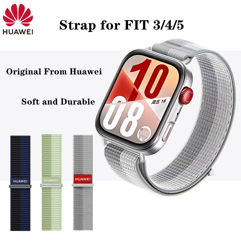 Bracelet en nylon d'origine Huawei Watch FIT3 pour Fit 4, bracelet en cuir véritable Fit 5 pro, bracelet en fluoroélastomère, bracelet milanais