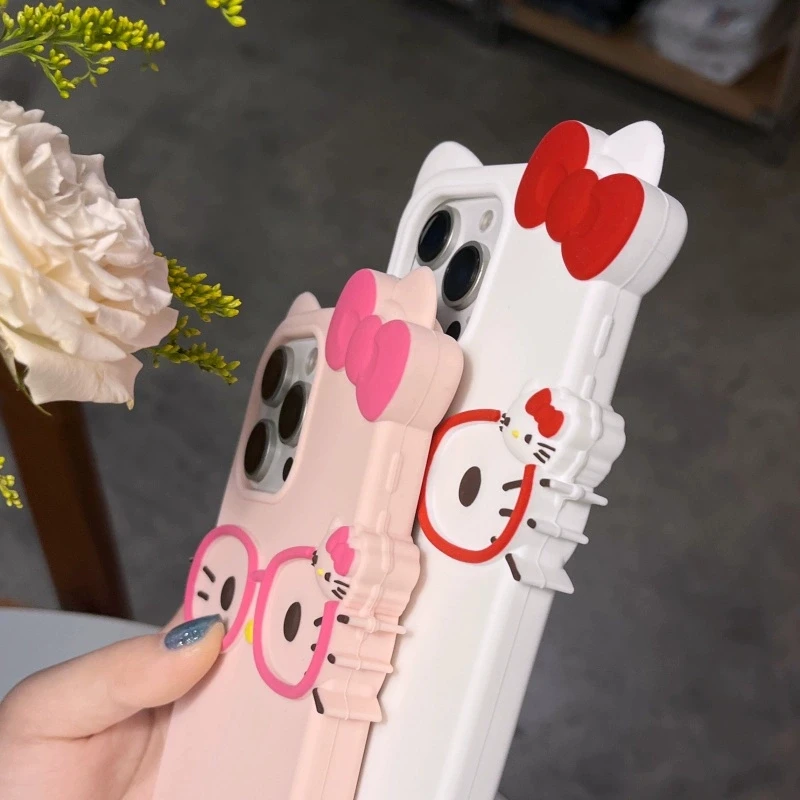 Funda de silicona suave con diseño de gato KT para iPhone 17 16 15 14 13 12 11 Pro Max Plus 6 7 8 Plus 3