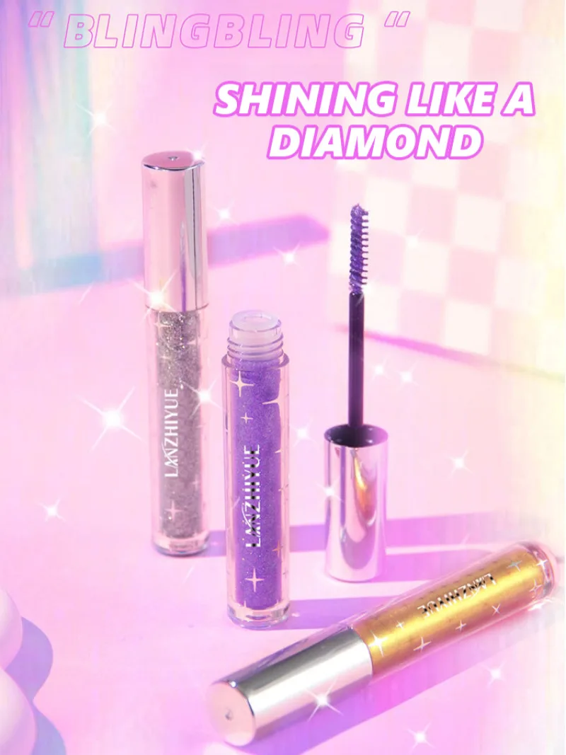 Heallor-Mascara à paillettes de diamant, maquillage des yeux de fête de vacances, séchage rapide, longue durée, étanche, optique de curling, cils brillants, C