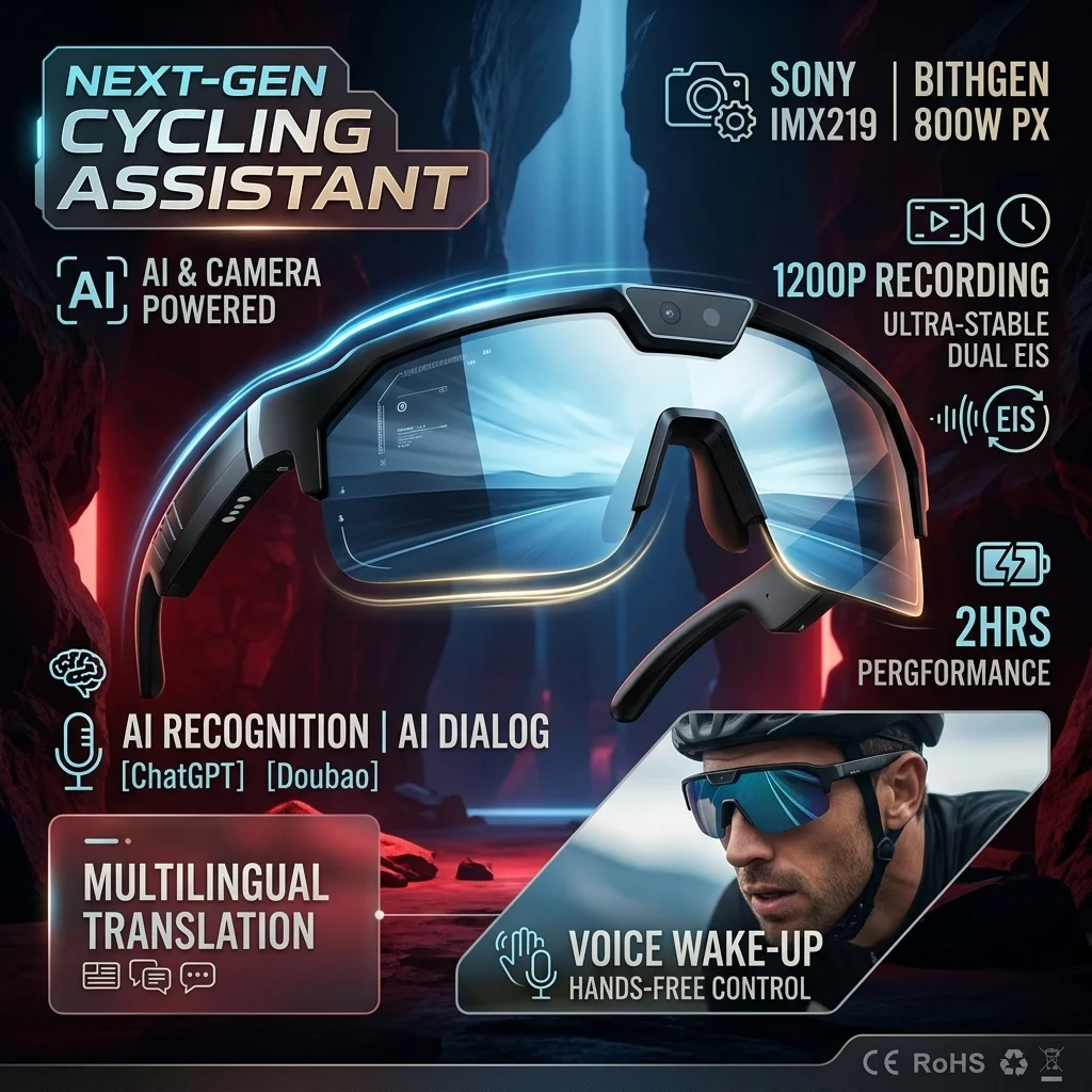 2026 New AI Sport Cycling Smart Glasses 80MP Camera 1200P HD Video Bluetooth 5.3WiFi Open Ear Riding Speaker Real-Time Translate