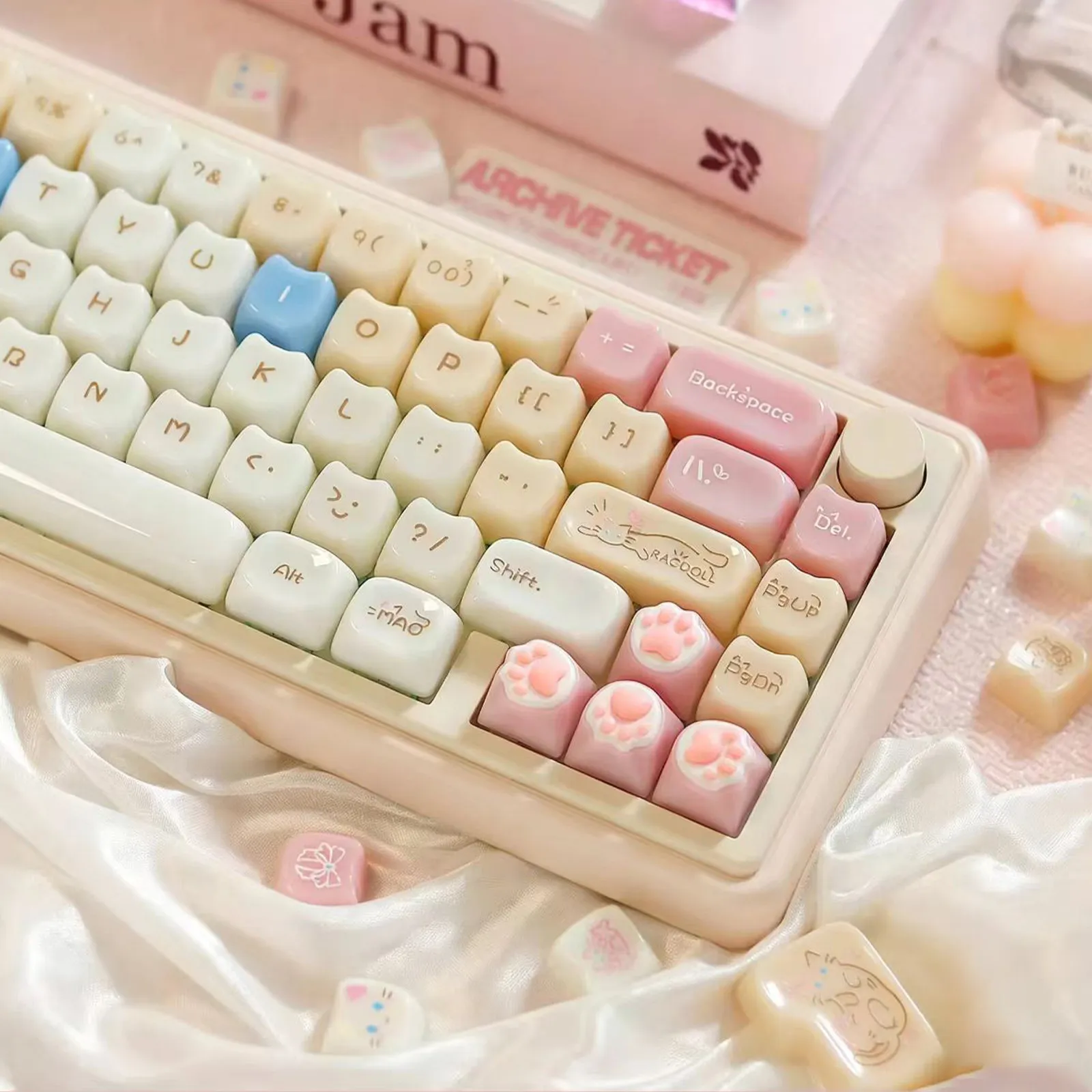 

Candy Cat Themed Keycap Set Glossy PC MAO Profile Custom Original Handmade Artisan Keycap for Mechanical Keyboard Accessories