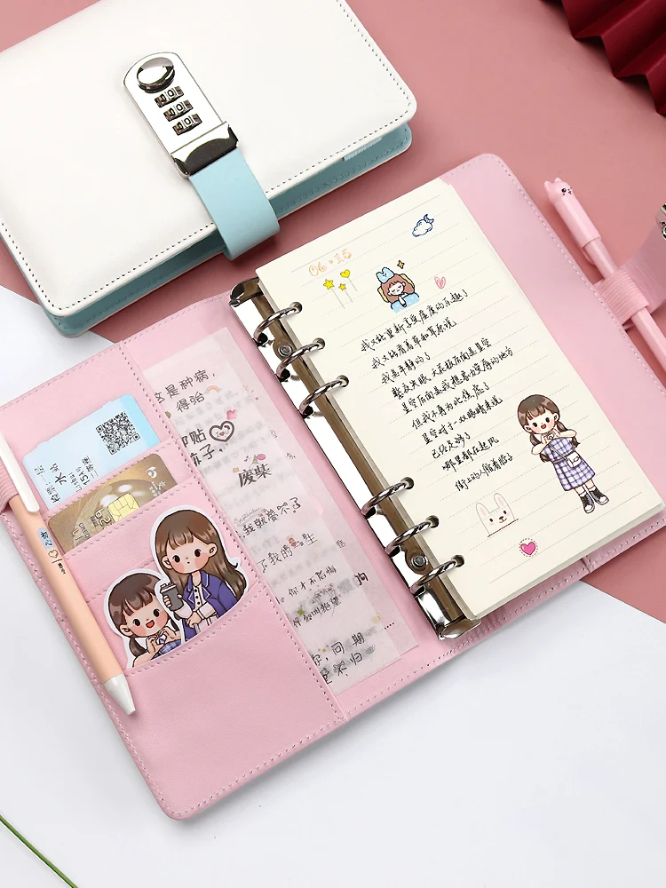 Student Combination lock notepad, multi-function diary buckle notepad, student simple stationery notebook, 2023 loose sheets