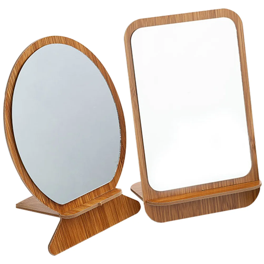 

2Pcs Foldable Wooden Table Vanity Mirror Portable Desktop Makeup Mirror Durable Sturdy Design for Home Makeup Use