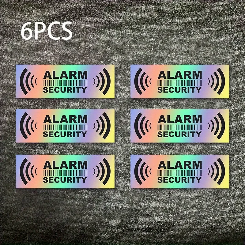6Pcs Alarm Security Warning Vinyl Stickers, Waterproof Anti-Theft Decals for Car Motorcycle Bike Helmet Decor